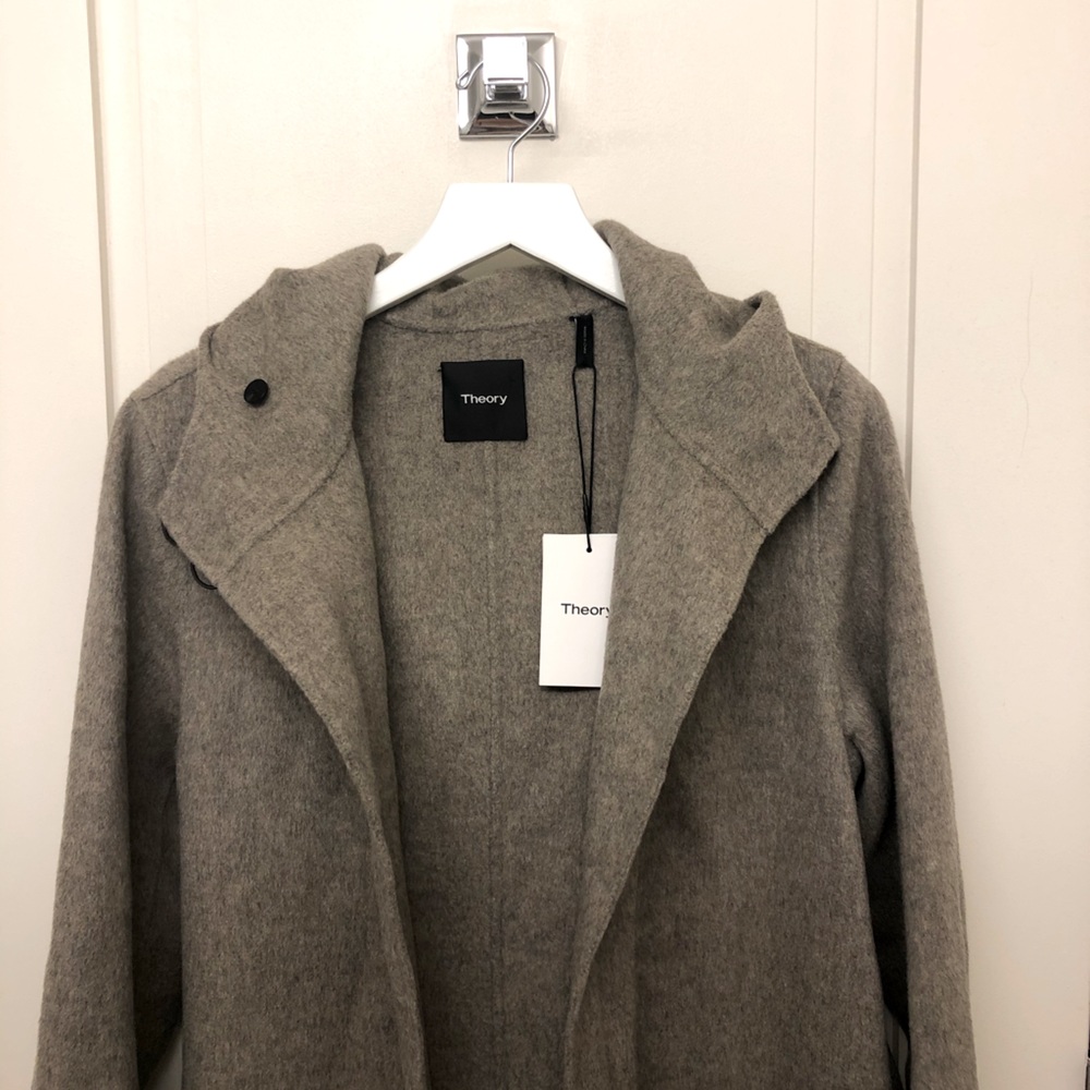 Theory Hooded Wrap Coat - Dark Granola